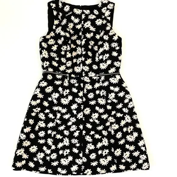 Ann Taylor Daisy Print Jacquard Mini Dress Black White A Line Petite 10 - Picture 2 of 12